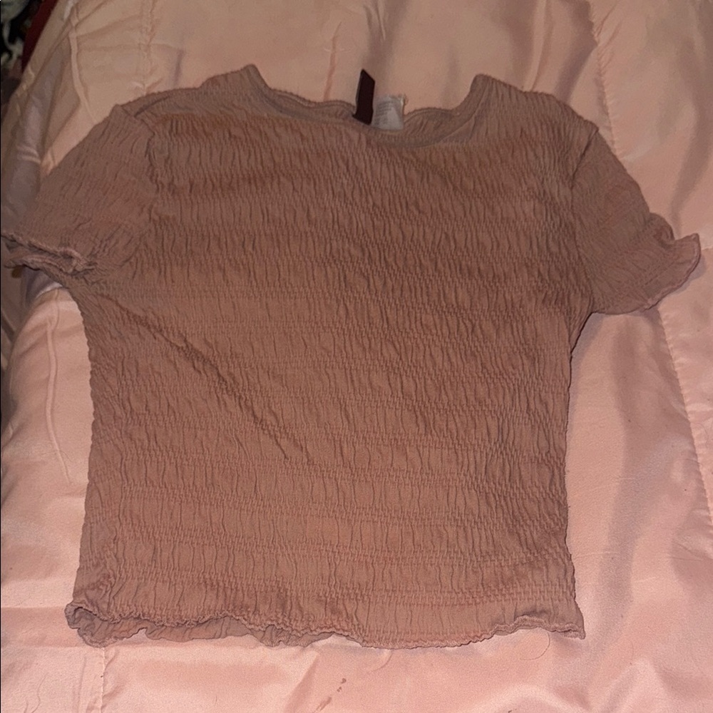 Divided Brown Smocked Short Sleeve T-Shirt